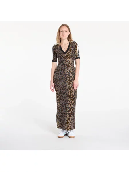 Sukienka maxi Adidas Originals w panterkę z dekoltem w serek