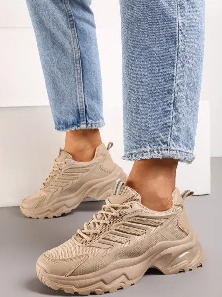 Sneakers închis la pe talpă imprimată cu inserții de plasă Amrogia bej