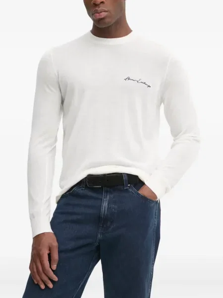 Pulover Armani Exchange cu broderie cu decolteu rotund alb