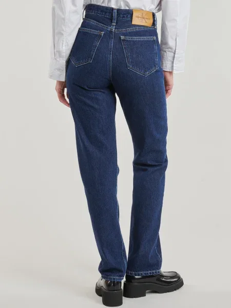 Blugi drepți Calvin Klein Jeans cu talie înaltă albastru