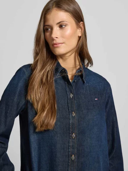 Tommy Hilfiger bluzka dżinsowa Kobiety niebieski jednolity 34 granatowa