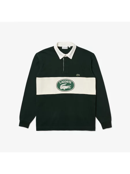 Lacoste Koszulka Rugby Z Długim Rękawem Z Nadrukiem Relaxed Fit zielona