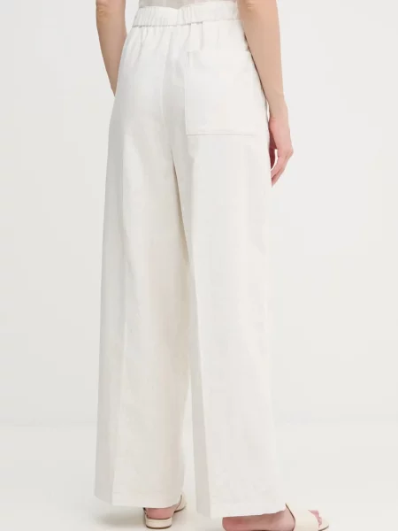 Lněné kalhoty Calvin Klein široké high waist béžová