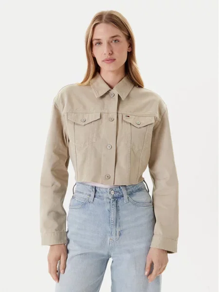 Tommy Jeans Jeansová bunda Flag béžová