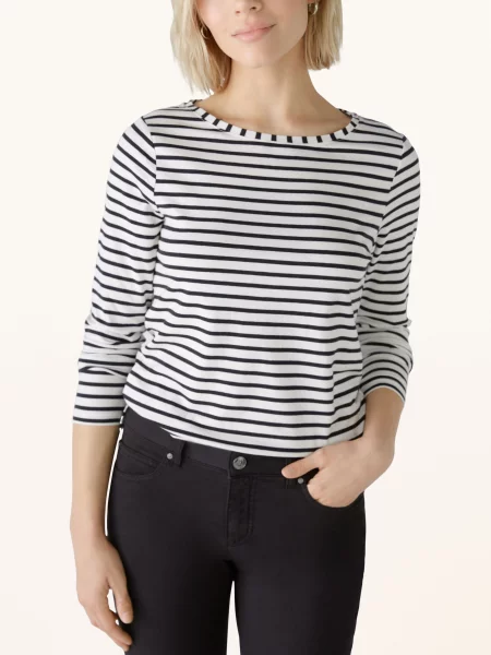 OUI Tričko SUMIKO černá / offwhite bílé