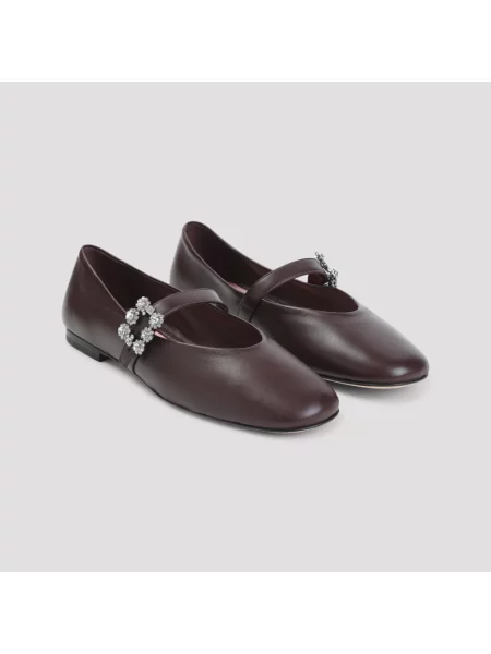 Balerinki Roger Vivier skórzane w kwiatki brązowe