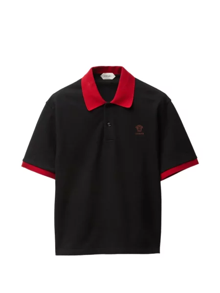 Tricou polo Versace scurt cu autograf negru
