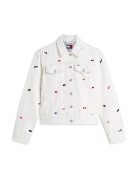 Tommy Jeans Geacă de primăvară-toamnă bleumarin / roșu / denim alb