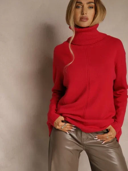 Golf o Fasonie Klasycznego Swetra z Domieszką Kaszmiru Rorilaine czerwony
