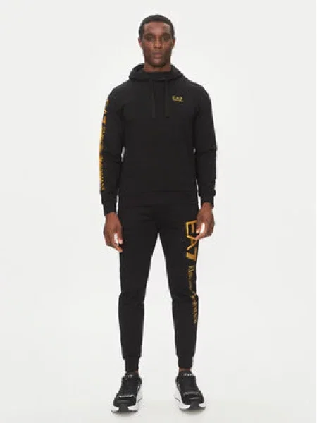 Mikina Emporio Armani Train Logo Series Extended Logo Hoodie black / gold černá