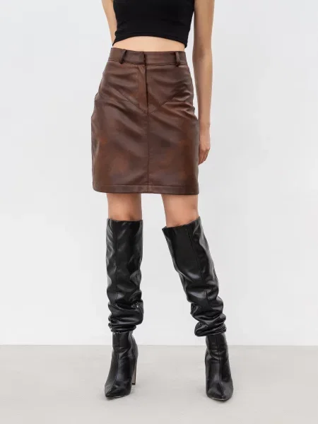 Romashka Шоколадний брауні Спідниця міні Екошкіра коричневий