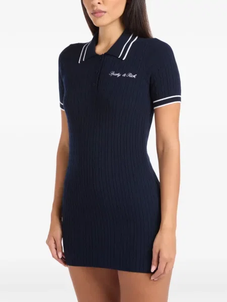 Rochie mini Sporty & Rich tricotate cu autograf albastru