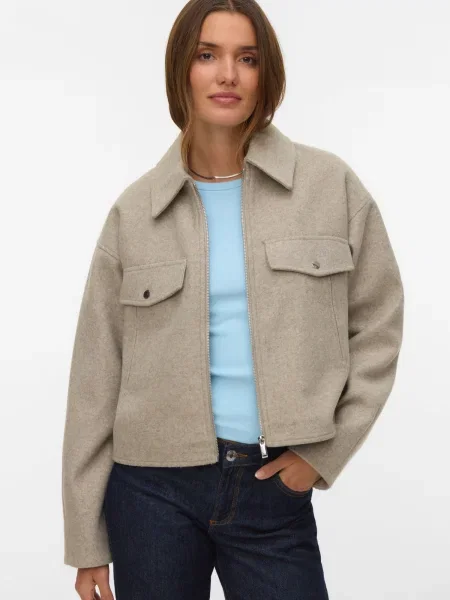 VERO MODA Prechodná bunda VMFORTUNEFREJ melírovaná béžová
