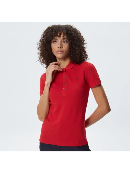 Lacoste Koszulka Polo Z Elastycznej Piki Bawełnianej Slim Fit czerwony