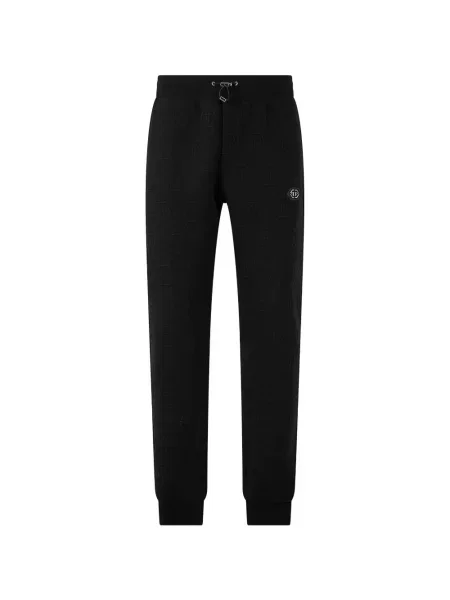 Pantaloni Philipp Plein alergare cu autograf negru