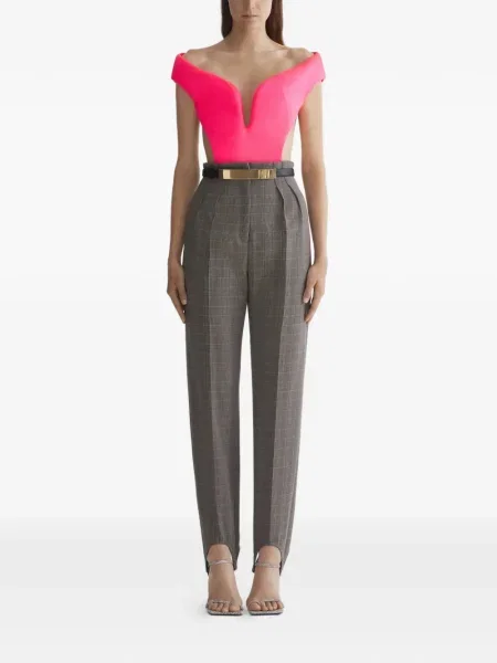 Pantaloni Mugler în carouri gri