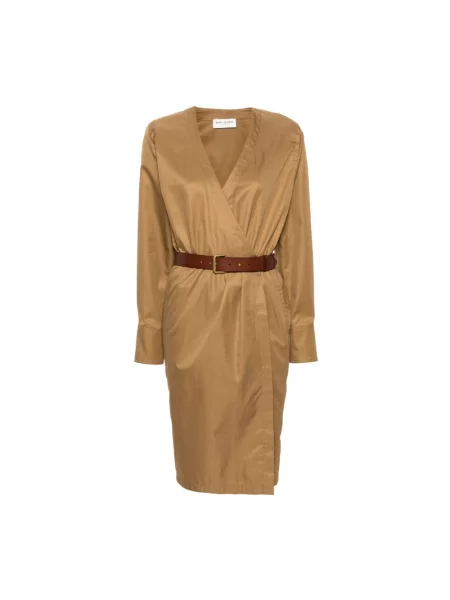 Sukienka midi Saint Laurent do kolan brązowa