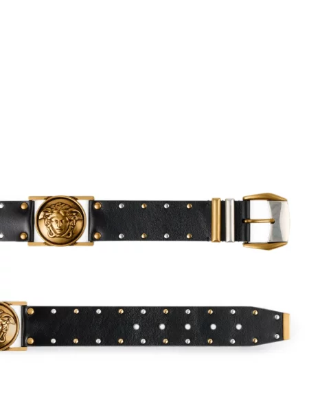 Curea Versace din piele cu tepi negru