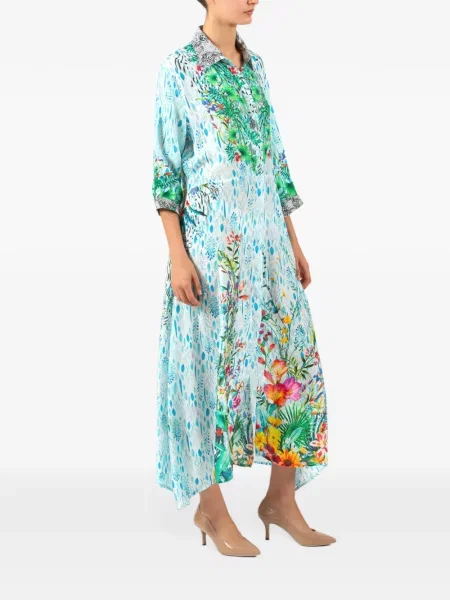 Rochie tip cămașă Saraco de mătase cu model floral cu imagine verde