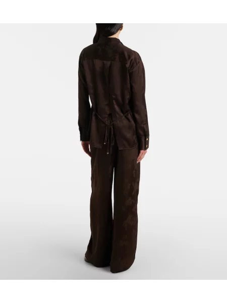 Pantaloni Ganni din satin maro