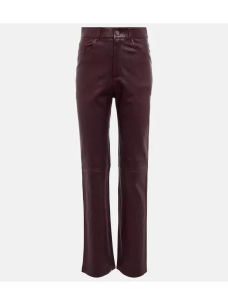 Usnjeni usnjene hlače Stouls z visokim pasom rdeča
