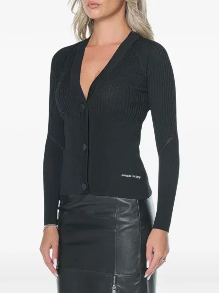 Плетена жилетка Armani Exchange с V-образно деколте черно
