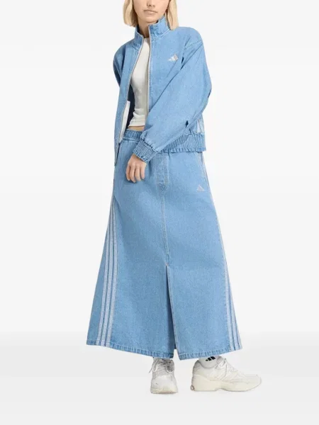 Geacă de blugi Adidas cu broderie cu dungi alergare albastru