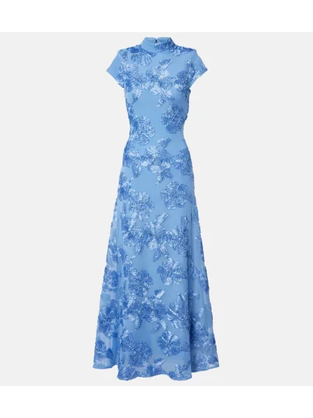 Rochie midi Rotate cu broderie cu model floral până la genunchi albastru