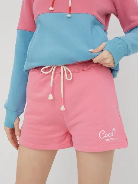 Šortky Femi Stories růžová s aplikací high waist