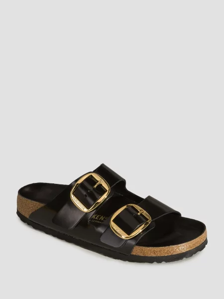 Birkenstock klapki skórzane Arizona Big Buckle czarne