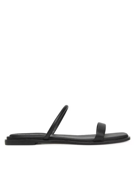 Calvin Klein klapki skórzane FLAT SANDAL SQUARED LTH czarny