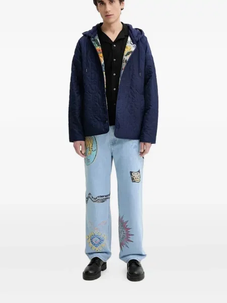 Džíny Desigual s potiskem s tygřím vzorem modré
