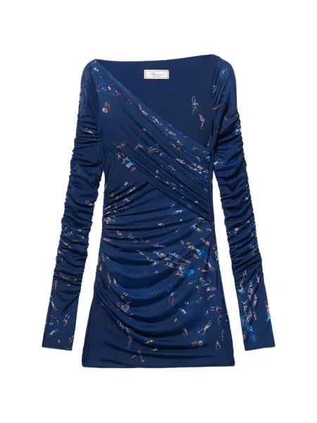 Rochie Blumarine cu imagine drapată de costum albastru
