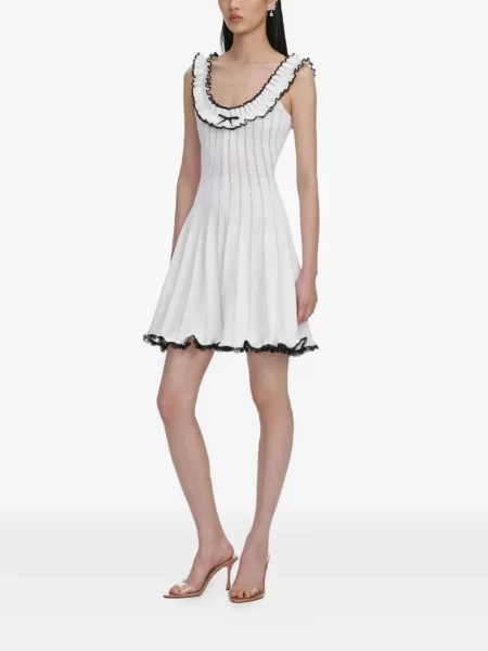 Rochie mini Self-portrait cu funde de costum mini alb