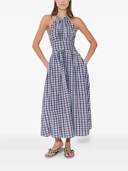 Sukienka midi Rosie Assoulin w kratkę do kolan garniturowa niebieska