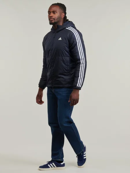 Geacă Adidas cu dungi cu glugă albastru