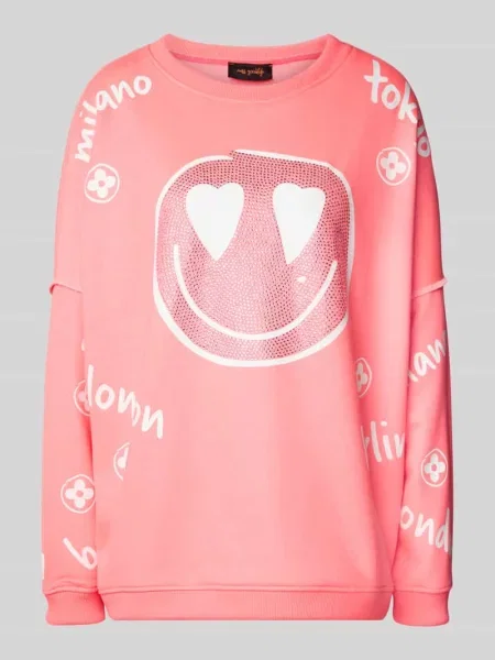 Bluza o kroju oversized z obszyciem ozdobnymi kamieniami Miss Goodlife różowa