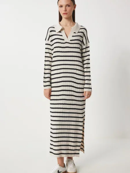 Happiness İstanbul Rochie tricotat crem negru