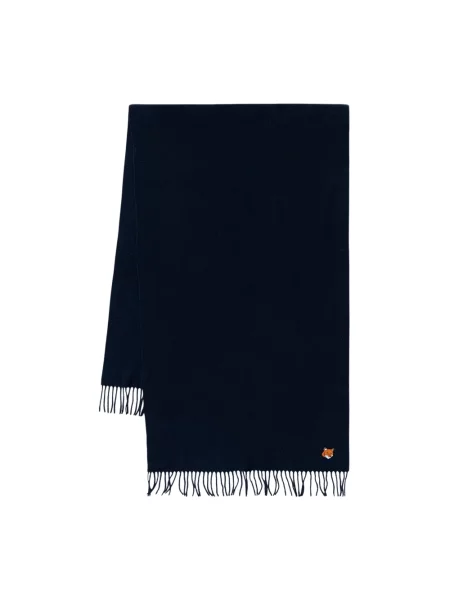 Maison Kitsuné szalik wełniany Fox Head granatowy gładki niebieska