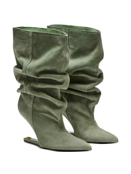 Cizme scurte Balmain din piele de căprioară cu pană verde