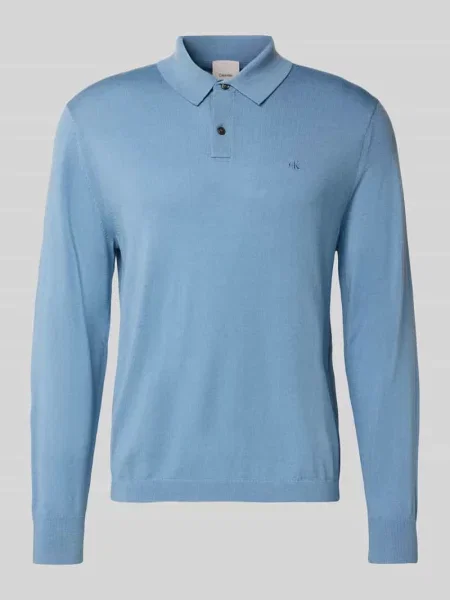 Sweter z dzianiny z kołnierzykiem polo Ck Calvin Klein niebieski