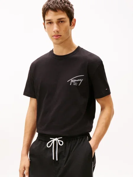 Tommy Jeans Majica smaragd bela črna