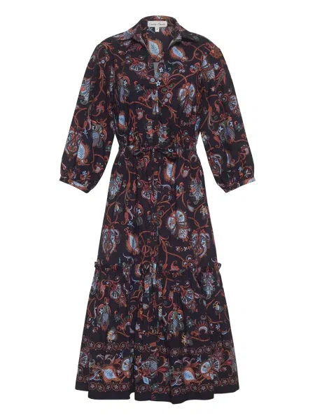 Warstwowa sukienka midi Cara Cara z nadrukiem do kolan czarna