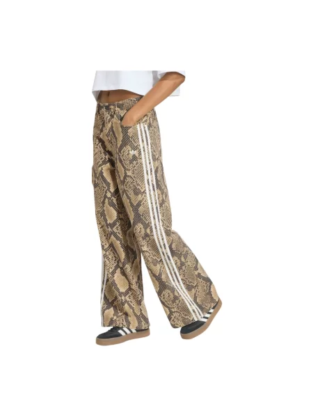 Lniane spodnie dresowe Adidas z nadrukiem w wężowy wzór beżowe