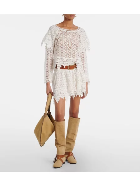 Fustă Isabel Marant cu model floral din dantelă alb