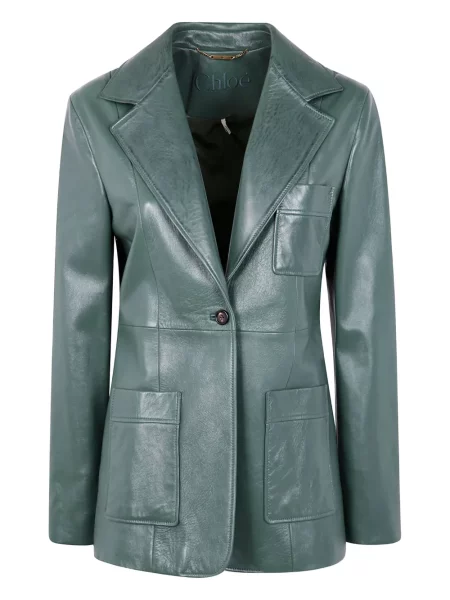 Sacou Chloé din piele cu un singur rând de nasturi verde