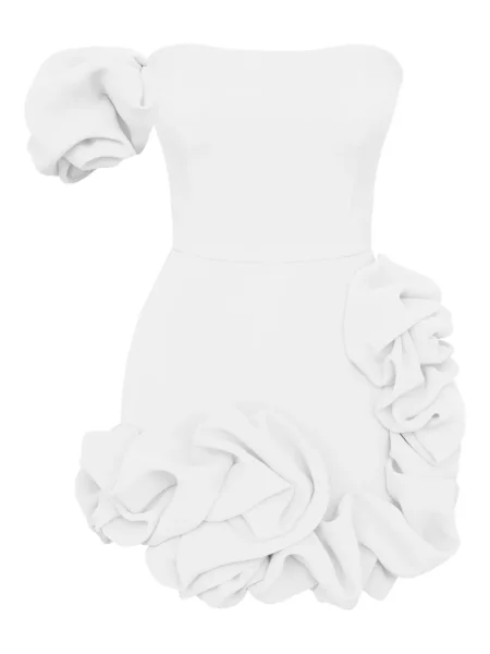 Rochie Post Meridiem cu un umăr gol de costum alb