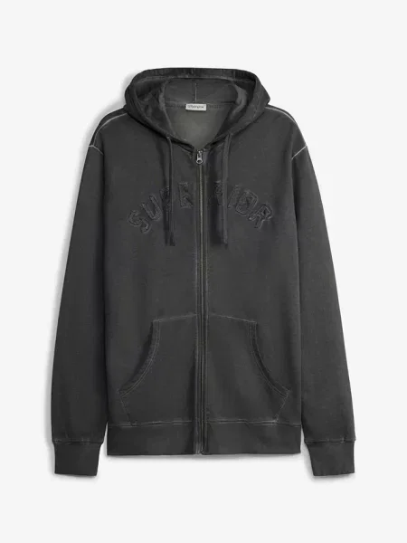 Bluza rozpinana z kapturem z czystej bawełny z efektem sprania szara