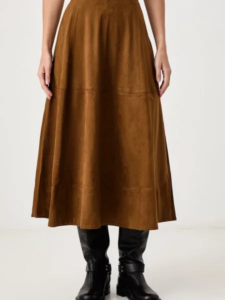 Barbour rozšířená sukně z imitace kůže Rothley hnědé