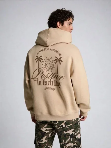 Sinsay Bluza hoodie z nadrukiem Smiley beżowy